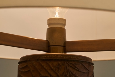 Jules Wabbes Antoine Callebaut Monumental Table Lamp in Patinated Bronze Belgium 1970s