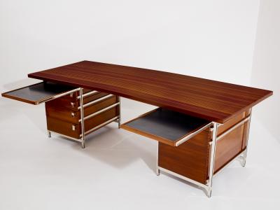 Jules Wabbes Jules Wabbes curved executive mahogany and jatoba desk 1958