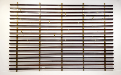 Jules Wabbes Mid Century Slatted Coat Rack by Jules Wabbes Brass Hooks Belgium 1950s