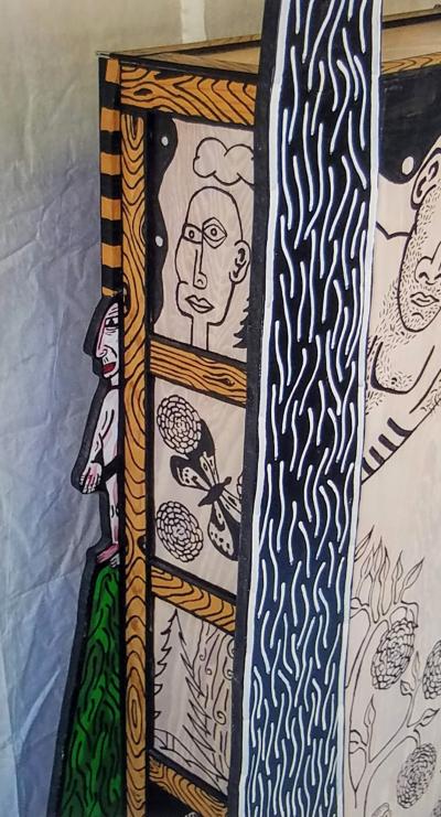 Julian Faulkner Adam and Adam in Eden Painted Cabinet Signed 1996