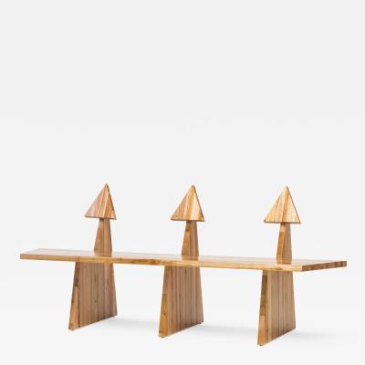 Juliana Lima Vasconcellos Contemporary Trio Bench 2 in Solid African Mahogany Wood Panels Brazilian Design