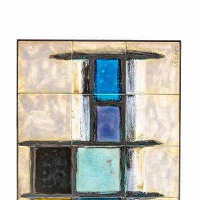 Juliette Belarti Juliette Belarti abstract ceramic top on wrought iron coffee table