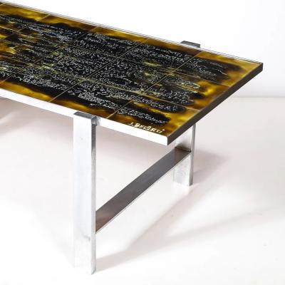 Juliette Belarti Mid Century Ceramic Tile Polished Aluminum Coffee Table by Juliette Belarti