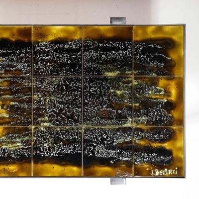 Juliette Belarti Mid Century Ceramic Tile Polished Aluminum Coffee Table by Juliette Belarti