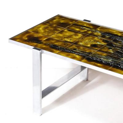 Juliette Belarti Mid Century Ceramic Tile Polished Aluminum Coffee Table by Juliette Belarti