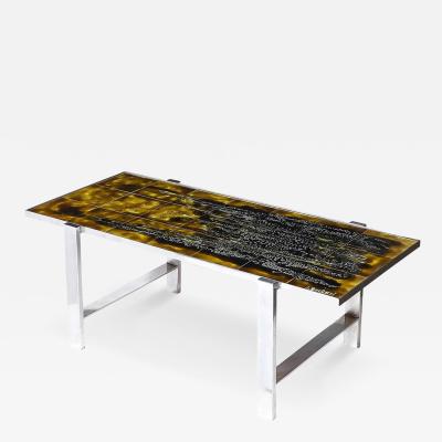 Juliette Belarti Mid Century Ceramic Tile Polished Aluminum Coffee Table by Juliette Belarti