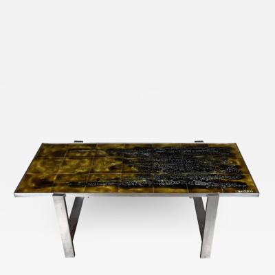 Juliette Belarti Mid Century Modern Ceramic Tile and Polished Aluminium Coffee Table by J Belarti