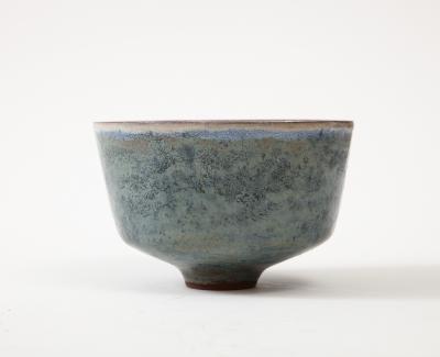 Juliette Derel Juliette Derel Rivier Round Ceramic Blue Dish on Raised Foot France c 1950s
