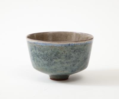 Juliette Derel Juliette Derel Rivier Round Ceramic Blue Dish on Raised Foot France c 1950s