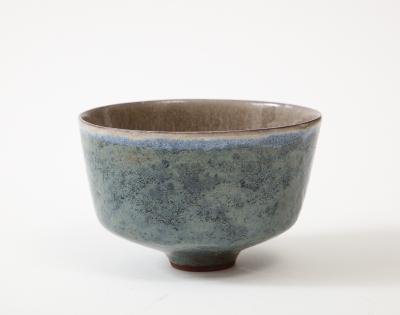 Juliette Derel Juliette Derel Rivier Round Ceramic Blue Dish on Raised Foot France c 1950s