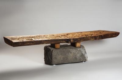 Julio Mart nez Barnetche BANCA CON PATAS BENCH WITH FEET salvaged wood and volcanic stone