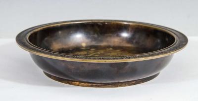 Just Andersen DANISH ART DECO JUST ANDERSEN FALCON AND DEER IN LANDSCAPE BRONZE CHARGER