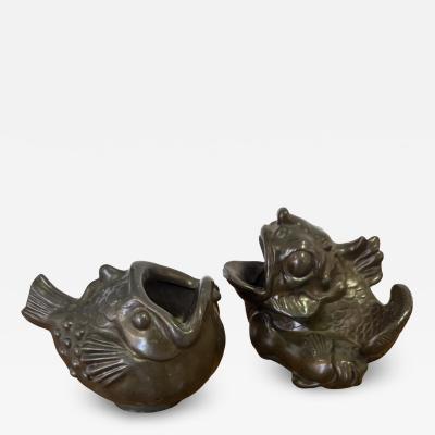 Just Andersen Pair of Danish Art Deco Just Andersen Fighting Fish 1920