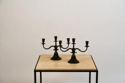 Just Andersen Pair of Large Candelabra in Disko Metal by Just Andersen