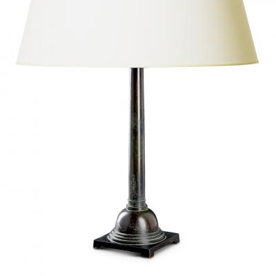 Just Andersen Rare tall column form table lamp in patinated bronze by Just Andersen