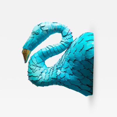 Justin King Flamingo in Tiffany Box Blue with Hot Pink and Gold Leaf Detail