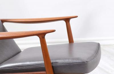 K Rasmussen Leather Teak Wingback Lounge Chair with Ottoman