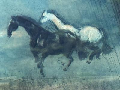 KAIKO MOTI THE MONSOON HORSES ETCHING BY KAIKO MOTI