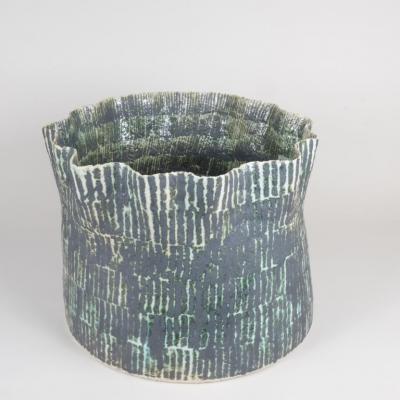 KATI TUOMINEN NIITTYL A Green Black Ceramic Art Basket The Forest Series 2 Kati Tuominen Niittyl 
