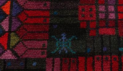 KERSTIN EKENGREN VINTAGE SWEDISH BLUE PURPLE RED PILE RUG BY KERSTIN EKENGREN