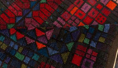 KERSTIN EKENGREN VINTAGE SWEDISH BLUE PURPLE RED PILE RUG BY KERSTIN EKENGREN