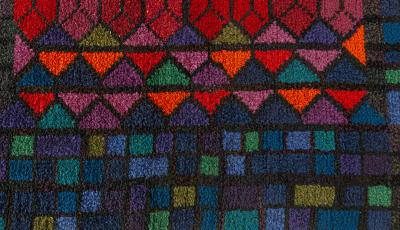 KERSTIN EKENGREN VINTAGE SWEDISH BLUE PURPLE RED PILE RUG BY KERSTIN EKENGREN