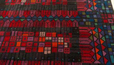 KERSTIN EKENGREN VINTAGE SWEDISH BLUE PURPLE RED PILE RUG BY KERSTIN EKENGREN