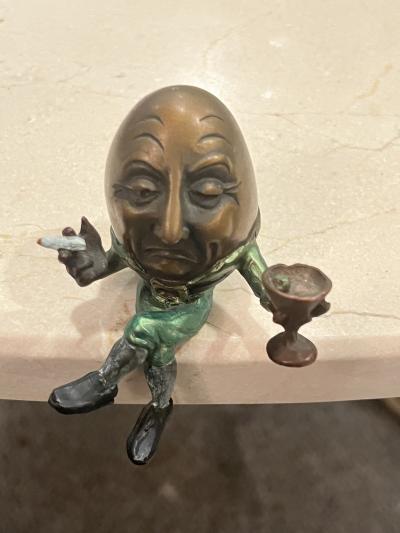 KIMBER FIEBIGER POLYCHROMED BRONZE OF HUMPTY DUMPTY SMOKING AND HAVING A COCKTAIL