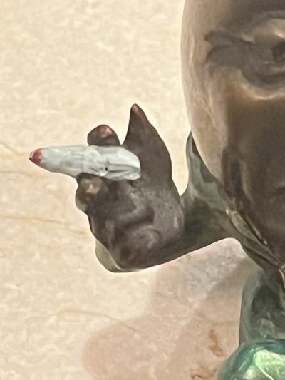 KIMBER FIEBIGER POLYCHROMED BRONZE OF HUMPTY DUMPTY SMOKING AND HAVING A COCKTAIL