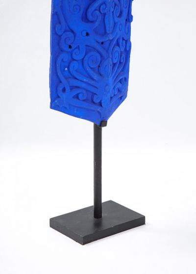 KLEIN BLUE PAINTED DAYAK TRIBE SCULPTED SHIELD ON STAND
