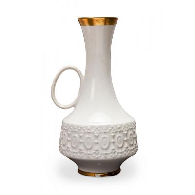 KPM Bavaria German Mid Century White and Gold and Raised Geometric Pattern Porce