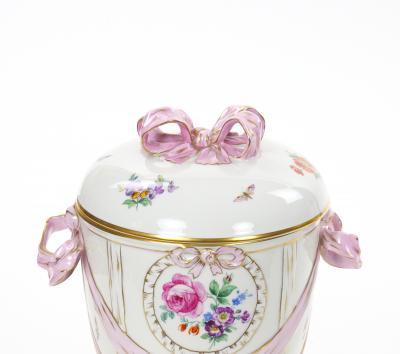 KPM Porcelain Covered Centerpiece Vase Ribbon Decoration Germany Circa 1960