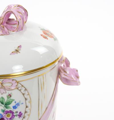 KPM Porcelain Covered Centerpiece Vase Ribbon Decoration Germany Circa 1960