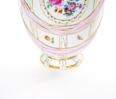 KPM Porcelain Covered Centerpiece Vase Ribbon Decoration Germany Circa 1960