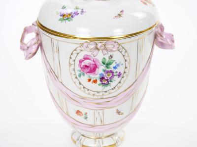 KPM Porcelain Covered Centerpiece Vase Ribbon Decoration Germany Circa 1960