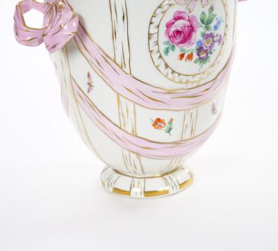 KPM Porcelain Covered Centerpiece Vase Ribbon Decoration Germany Circa 1960
