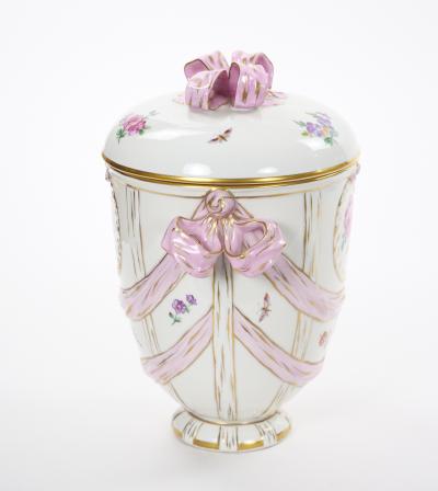 KPM Porcelain Covered Centerpiece Vase Ribbon Decoration Germany Circa 1960