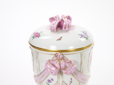 KPM Porcelain Covered Centerpiece Vase Ribbon Decoration Germany Circa 1960