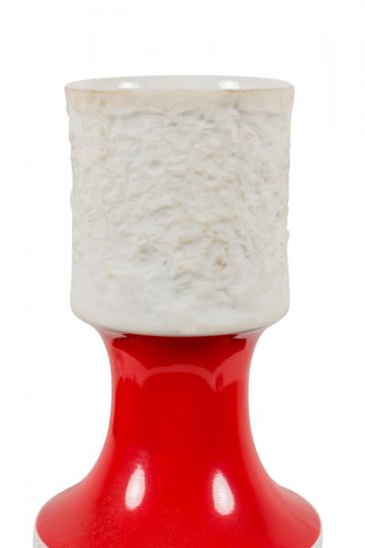 KPM West German Mid Century Red and White Textured Porcelain Vase