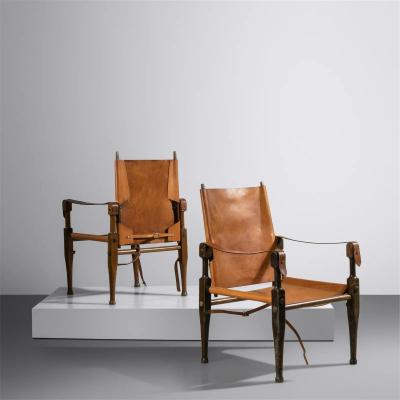 Kaare Klint Pair of Kaare Klint Danish Mid Century Modern Safari Lounge Chairs Rasmussen