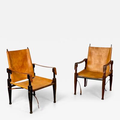 Kaare Klint Pair of Kaare Klint Danish Mid Century Modern Safari Lounge Chairs Rasmussen