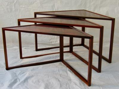 Kai Kristiansen Brazilian Rosewood Nest of Three Tables Attr Kai Kristiansen Denmark 1960