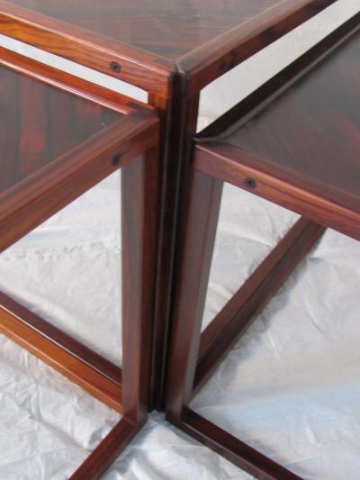 Kai Kristiansen Brazilian Rosewood Nest of Three Tables Attr Kai Kristiansen Denmark 1960