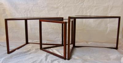 Kai Kristiansen Brazilian Rosewood Nest of Three Tables Attr Kai Kristiansen Denmark 1960