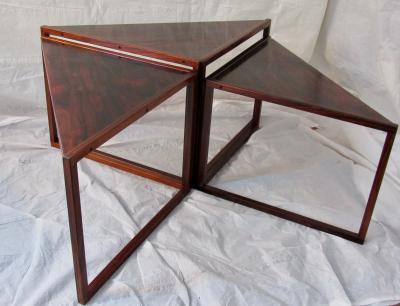 Kai Kristiansen Brazilian Rosewood Nest of Three Tables Attr Kai Kristiansen Denmark 1960
