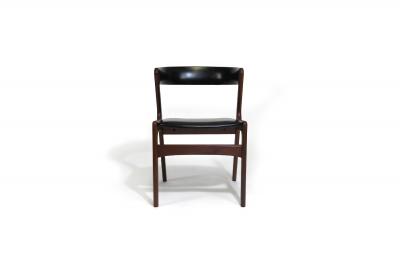 Kai Kristiansen Mid century Danish Curved Back Dining Chairs in Black Vinyl