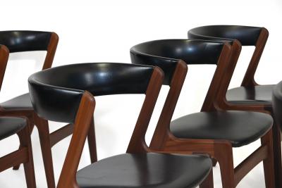 Kai Kristiansen Mid century Danish Curved Back Dining Chairs in Black Vinyl