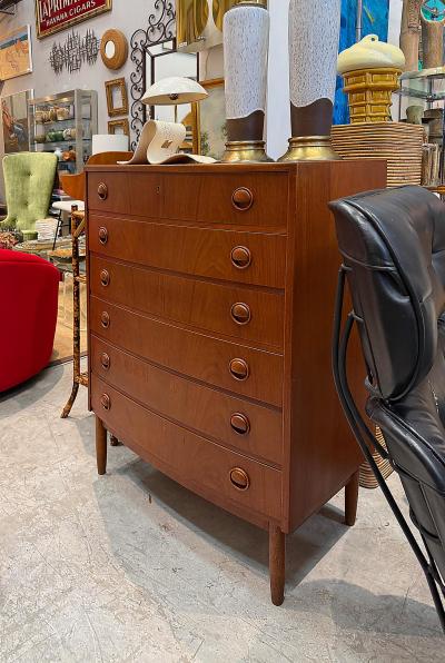 Kai Kristiansen Mid century Danish Modern Teak Curved Chest of Drawers Kai Kristiansen Style