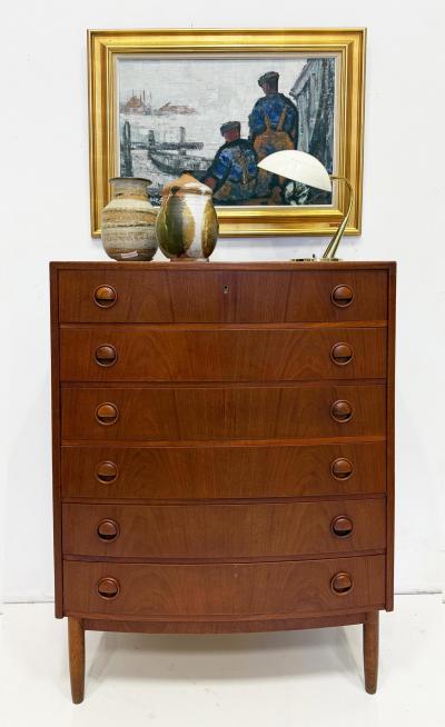 Kai Kristiansen Mid century Danish Modern Teak Curved Chest of Drawers Kai Kristiansen Style