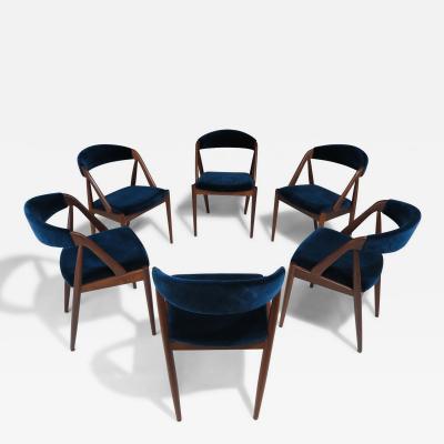 Kai Kristiansen Six 6 Restored Kai Kristiansen Danish Dining Chairs in Teal Velvet